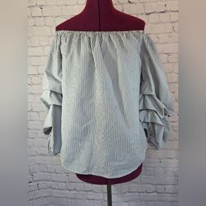 Elegant Black and White Striped Off-Shoulder Blouse